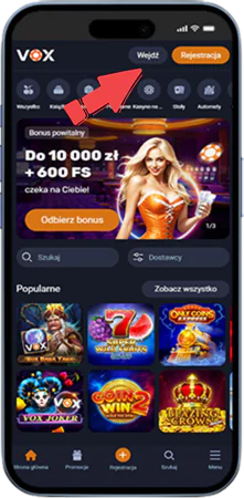 Panel główny Vox Casino login na smartfonie